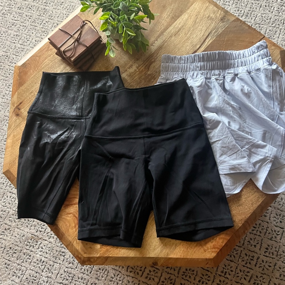 lululemon athletica Black Bike Shorts and Baby Blue Track Short Bundle
